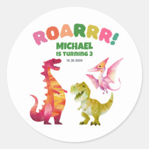 Watercolor Dinosaurs Fossil Cute Kids Birthday  Classic Round Sticker