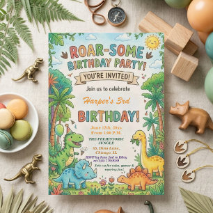 Watercolor Dinosaurs Jungle 3rd Birthday Party Invitation