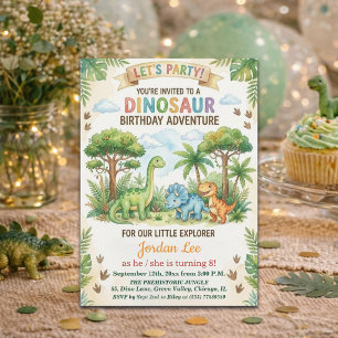 Watercolor Dinosaurs Jungle 8th Birthday Party Invitation