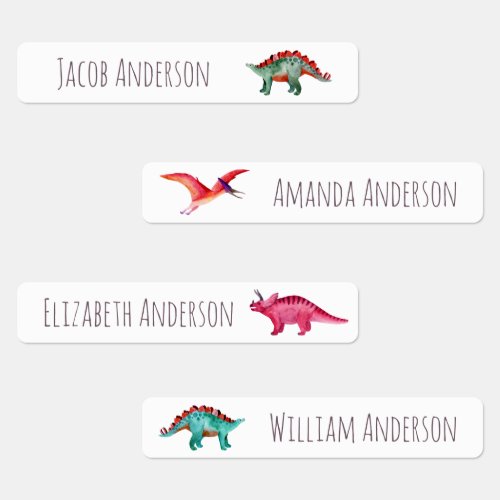 Watercolor Dinosaurs Kids Name Waterproof  Labels