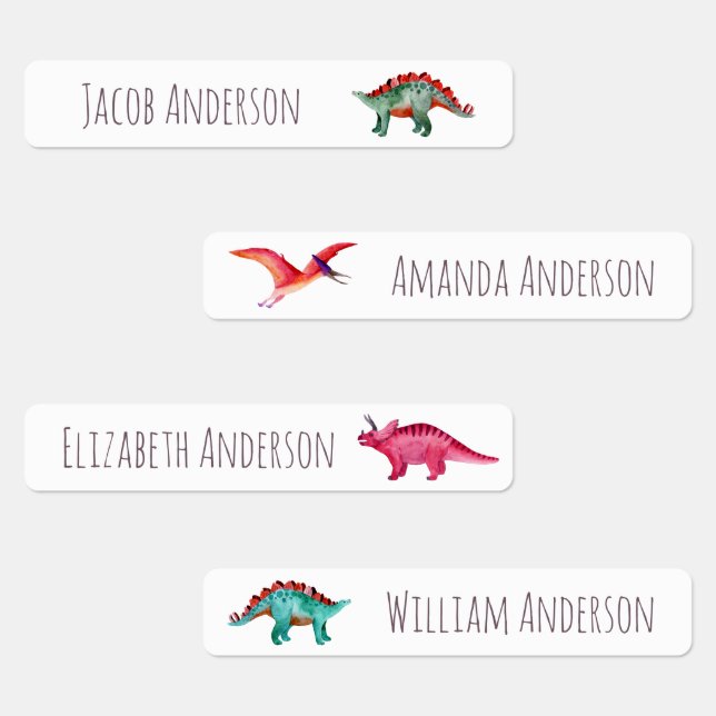 Watercolor Dinosaurs Kids Name Waterproof  Labels (Group)