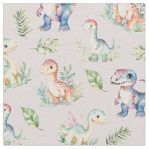 Watercolor Dinosaurs on Grayish Pink Fabric