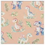 Watercolor Dinosaurs on Light Orange Fabric