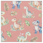 Watercolor Dinosaurs on Pink Fabric