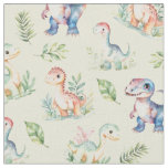 Watercolor Dinosaurs on Yellow Fabric