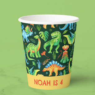 Watercolor Dinosaurs Pattern Boys Birthday Paper Cups