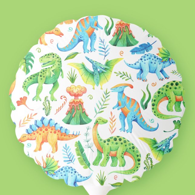 Watercolor Dinosaurs Pattern T rex, Stegosaurus Balloon (Watercolor Dinosaurs Green, Orange, Blue Balloon)