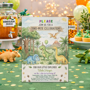 Watercolor Dinosaurs Volcano 8th Birthday Party Invitation