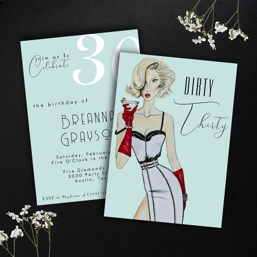 Watercolor Dirty Thirty Pin Up Girl 30th Birthday Invitation