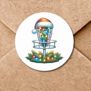Watercolor Disc Golf Themed Christmas Classic Round Sticker