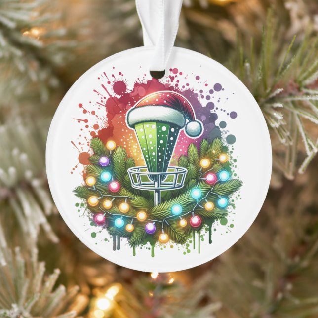 Watercolor Disc Golf Themed Christmas Personalized Ornament (Tree)