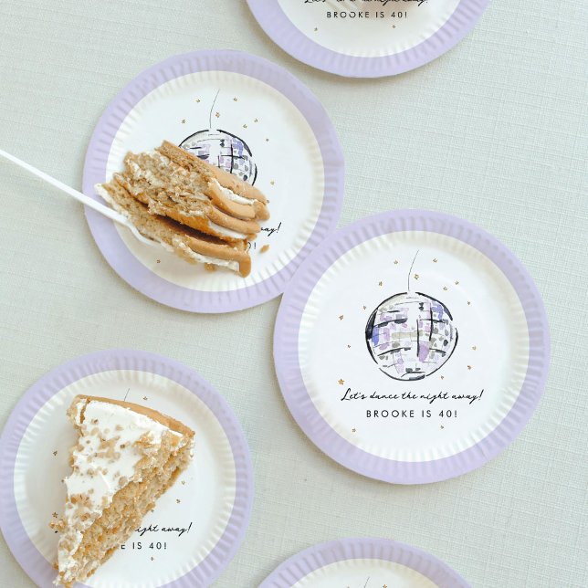 Watercolor Disco Ball Birthday Party Paper Plates (Fabulous watercolor painted disco ball personalized paper party plates.)