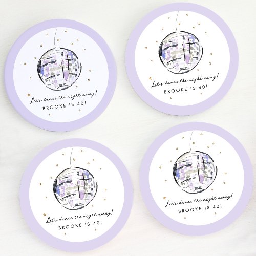 Watercolor Disco Ball Birthday Party Round Paper Coaster