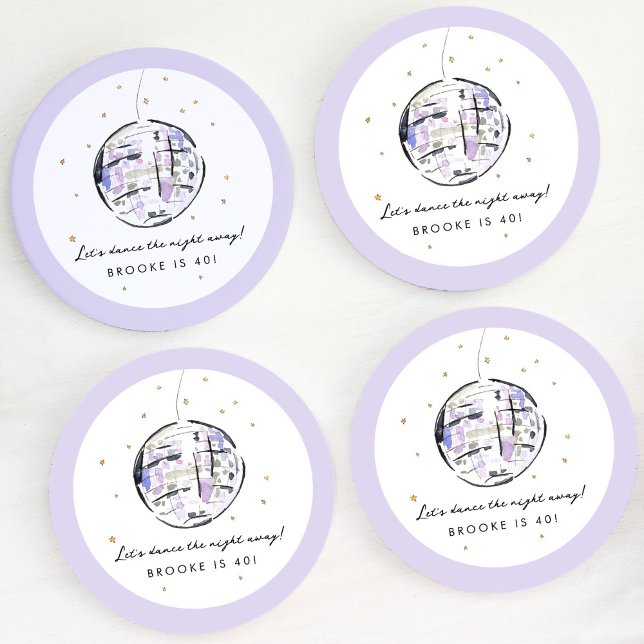 Watercolor Disco Ball Birthday Party Round Paper Coaster (Fabulous watercolor painted disco ball coasters to set your drink on while you dance the night away.)
