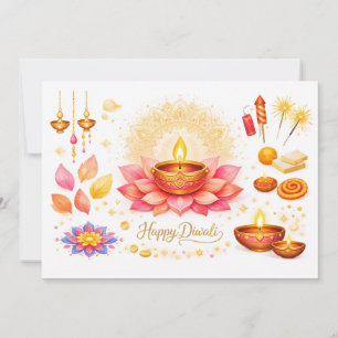 Watercolor Diya & Lotus card