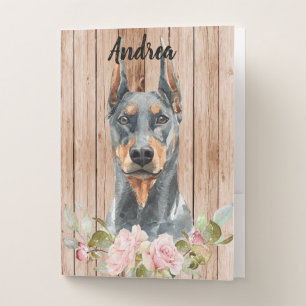 Watercolor Doberman & Flowers Pocket Folder