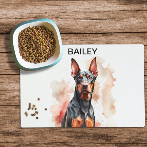 Watercolor Doberman Pinscher Dog Food Mat