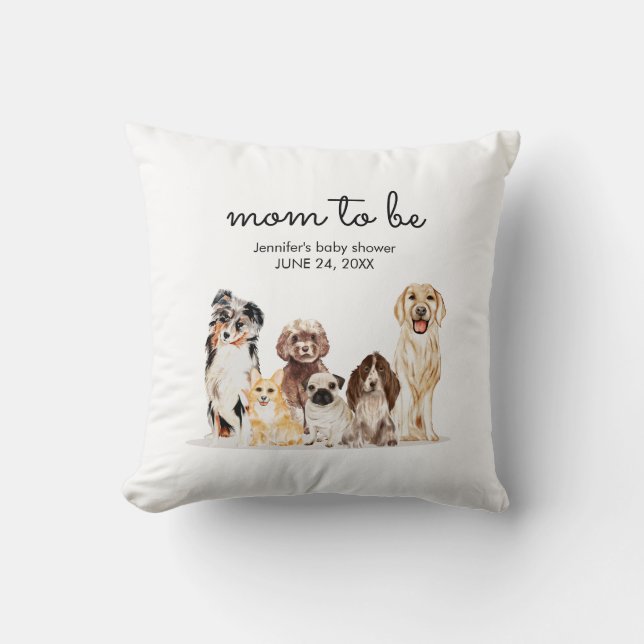 Watercolor Dog baby Party mom to be Throw Pillow (Front)