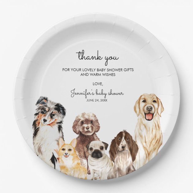 Watercolor Dog baby shower Party Paper Plates