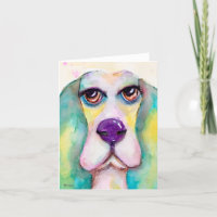 Watercolor Dog Basset Hound Fun Whimsical Art Note Card