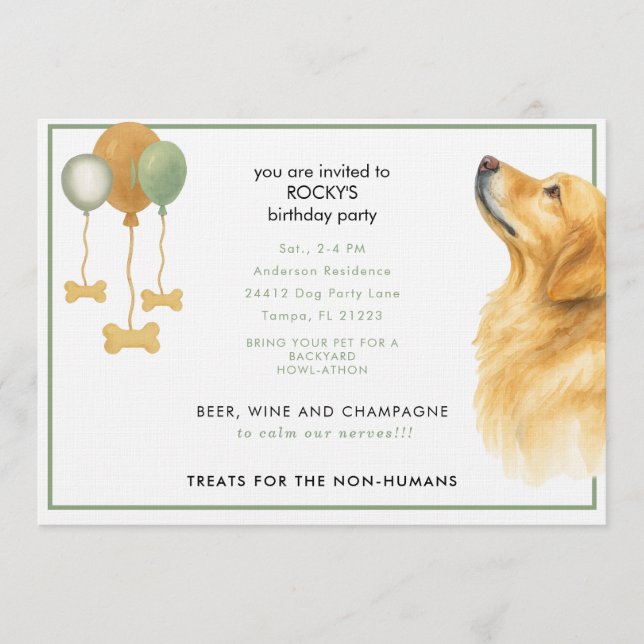 Watercolor Dog Birthday Party Invitation (Front)