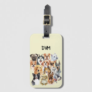 Watercolor Dog Breeds Collage Personalized Luggage Tag