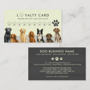 Watercolor Dog Breeds green Grooming Loyalty Business Card