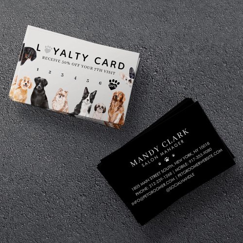 Watercolor Dog Breeds Pet Care  Grooming Loyalty Business Card
