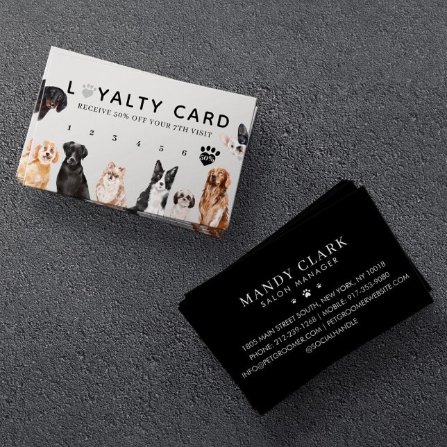 Watercolor Dog Breeds Pet Care & Grooming Loyalty Business Card (Creator Uploaded)