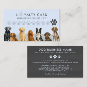 Watercolor Dog Breeds Pet Grooming blue Loyalty Business Card