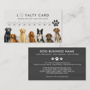 Watercolor Dog Breeds Pet Grooming Vet Loyalty Business Card