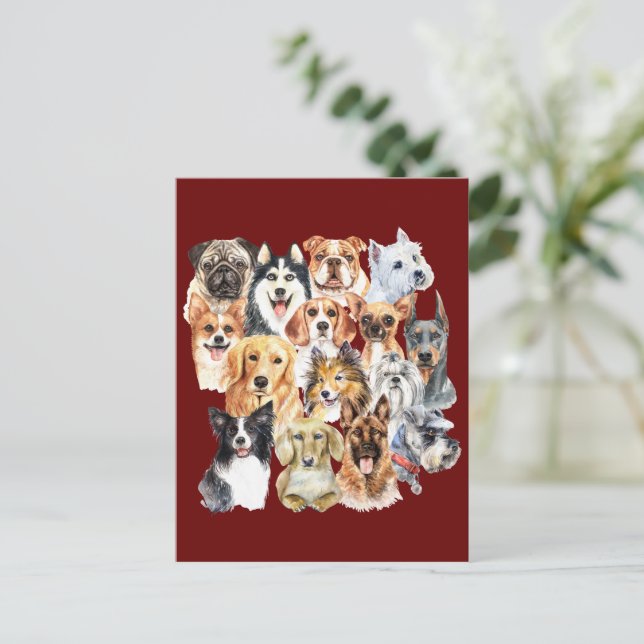 Watercolor Dog Breeds   Postcard (Standing Front)