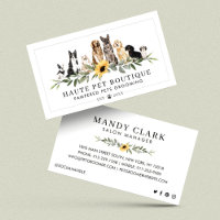 Watercolor Dog Breeds Sunflower Floral Pet Groomer Business Card