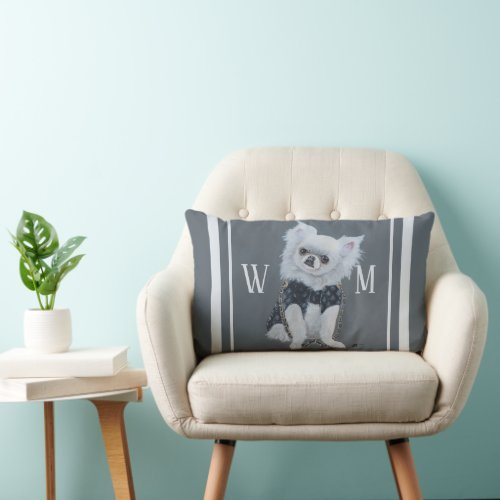 Watercolor Dog   Chic Monogram Grey Lumbar Pillow