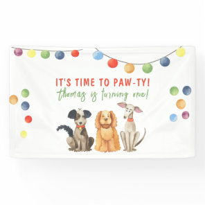 Watercolor Dog First Birthday Paw-ty Banner
