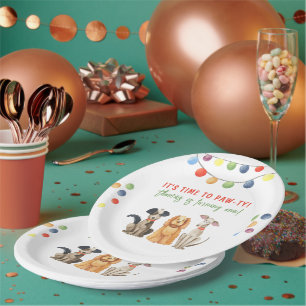 Watercolor Dog First Birthday Paw-ty Paper Plates