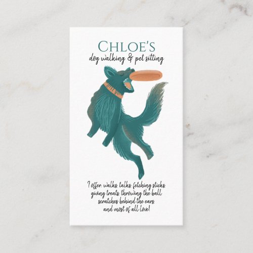 Watercolor Dog Frisbee Dog Walker Pet Sitter  Business Card