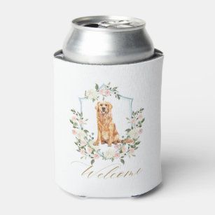 Watercolor Dog Golden Retriever Wedding Welcome Can Cooler