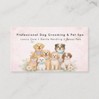 Watercolor Dog Groomer Business Card with Cute Pet
