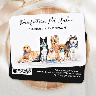Watercolor Dog Groomer Pet Sitting Website QR Code Business Card