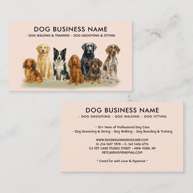 Watercolor Dog Grooming beige Business Card (Front/Back)