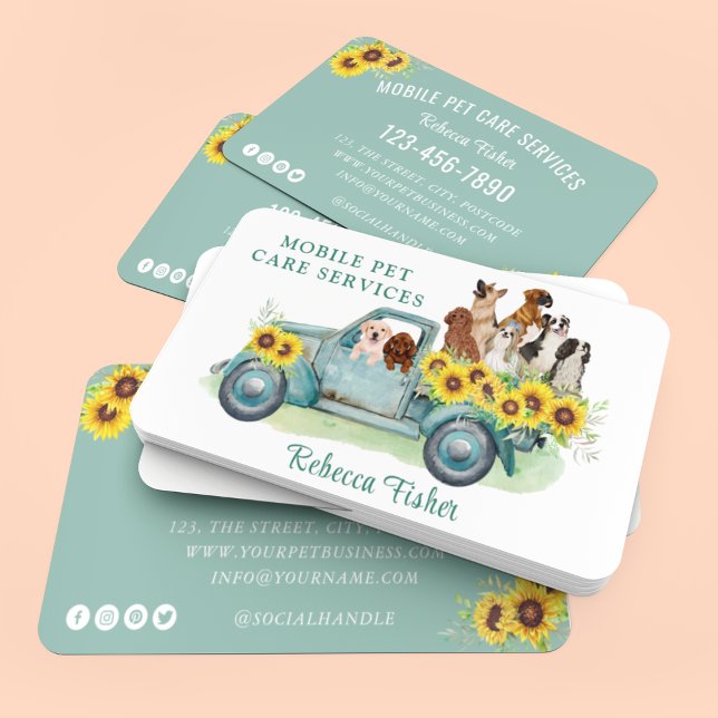 Watercolor Dog Grooming Pet Care Services Business Card (mobile pet care services)