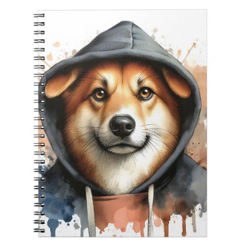 Watercolor Dog in Dark Hoodie Splash Art  Notebook