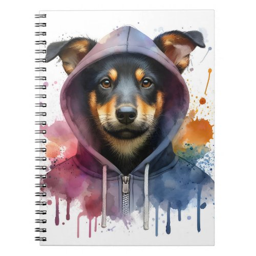 Watercolor Dog in Hoodie Splash Art  Notebook