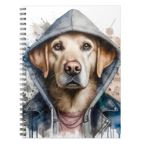 Watercolor Dog in Hoodie Splash Art  Notebook