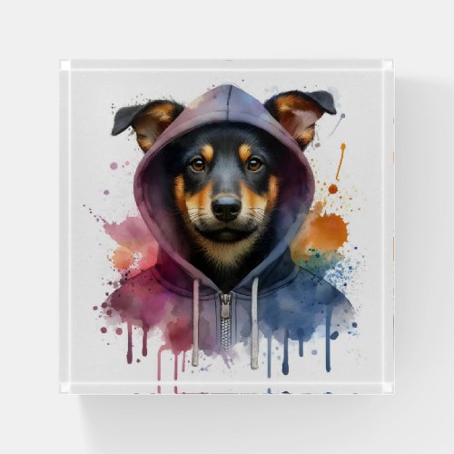 Watercolor Dog in Hoodie Splash Art  Paperweight