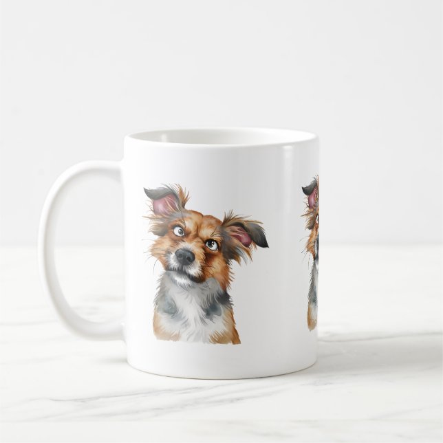 Watercolor Dog is Confused  Surprised Dog Coffee Mug (Left)