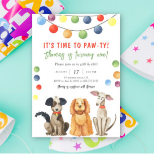 Watercolor Dog Kids Birthday Party Invitation