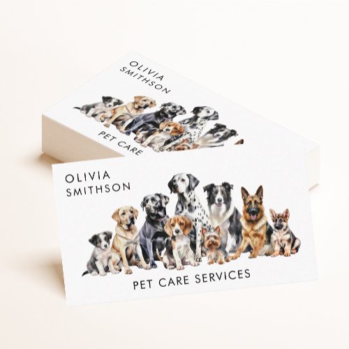 Watercolor dog pack dog walking and pet care business card