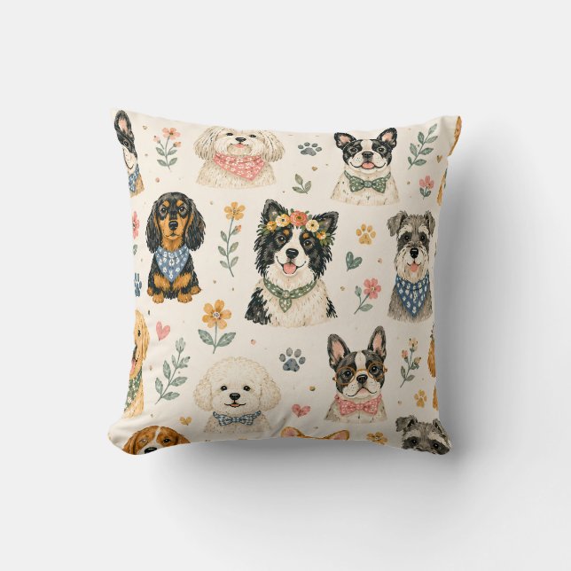 Watercolor Dog Pattern Bundle  Throw Pillow (Front)
